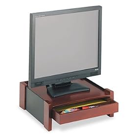 Rolodex 81776 - Monitor Stand, Drawer/Cord Organizer, 14 1/2 x 13 1/2 x 5 1/8, Black/Mahogany-ROL81776