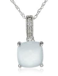 10k White Gold Milky Aquamarine and Diamond Fashion Pendant Necklace, (.02 cttw, G-H Color, I1-I2 Clarity), 17"