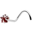14K White Gold 3mm Ruby Red Cubic Zirconia Star Nose Ring