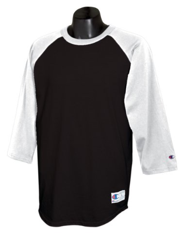Champion Men's Tagless Baseball Raglan T-Shirt, black/white, Large
