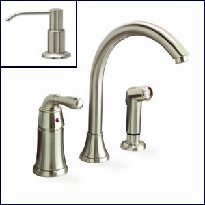 Brushed Nickel Single Handle Kitchen Faucet with Sprayer and Soap Pump