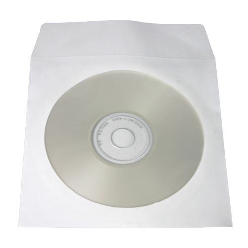 CD/DVD Paper Sleeves, Clear Poly Window, White, 100 Per Box