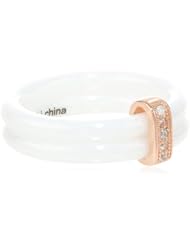 White Ceramic Pink Plated Silver and Cubic Zirconia Accents Ring