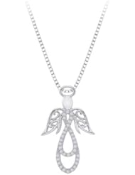Angel Diamond Pendant with Chain in 10K White Gold (0.13 cttw)