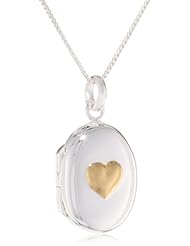 Two-Toned Sterling Silver with Yellow Gold Flashed Oval Locket with Heart "A True Friend Reaches For Your Hand But Touches Your Heart" Necklace, 18"