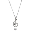 Silver Treble G Clef Music Note Necklace with Crystal accents