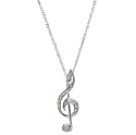 Silver Treble G Clef Music Note Necklace with Crystal accents