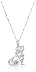 Sterling Silver with Pink Gold Plating Diamond Dog Dancing Pendant Necklace, 18"