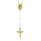 14K Gold Rosary Cross Necklace - 17