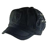 COTTON STRIPE FRAYED CABBY NEWSBOY CAP HAT JUNIOR BLACK Small Medium