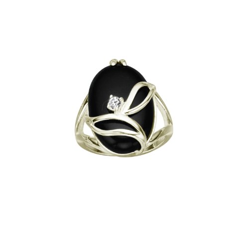 31Ti7r 6GEL Sterling Silver Oval Ring With Black Onyx And CZ