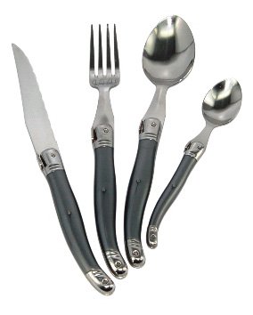 Tarrerias Bonjean-419693-Laguiole Production - Ménagère 24 pièces + service à découper ABS nacré Gris - Inox - Thiers France