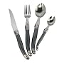 Laguiole Production -419693-M�nag�re 24 Pi�ces Laguiole + Service � D�couper 2 p Abs Nacr� Gris - Inox - Thiers France