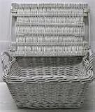 Oblong Willow Tub with Lid - White