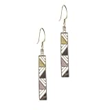 Silver Rectangular With Faux Pearl Inset Earrings