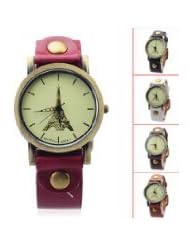 Stylish Round Dial Wristwatch with Eiffel Tower Pattern / PU Leather Band - Five Colors for Choice - JUST ARRIVE...
