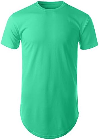 URBANCREWS Mens Hipster Hip Hop Basic Longline Crewneck T-shirt MINT MEDIUM