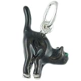3-D Black Halloween Kitty Cat 925 Sterling Silver and Enamel Traditional Charm or Pendant