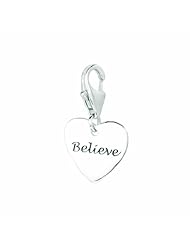 925 Sterling Silver Heart W/ Believe Charm, For Chamilia, Pandora, Biagi, Personality, Reflections And More Charm Bracelets