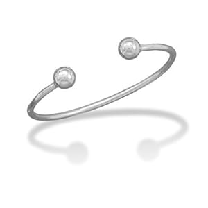 Men's Cuff Bracelet with Ball Ends, Sterling Silver