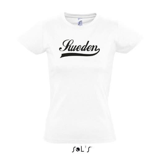 Damen T-Shirt – Schweden Oldschool Sweden LÄNDERSHIRT EM / WM FAN Trikot S-XXL , White – schwarz , L