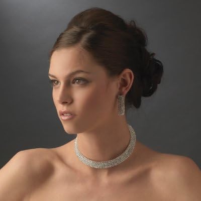Stylish Jewellery 5-Row Swarovski Crystal Choker / Collar Necklace (Silver Plated) - Bridal, Prom
