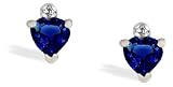 14K White Gold Heart Created Sapphire and Diamond Earrings