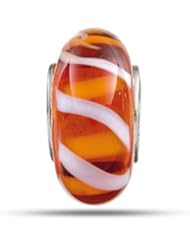 Orange With White Stripe Murano Glass Bead In Sterling Silver