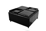 New Leather Ottoman With 4 Traytops Storage Coffee Table Sofa Black Leather Furniture