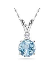 0.03 Cts Diamond & 0.75 Cts of 6 mm AA Round Aquamarine Pendant in 14K White Gold