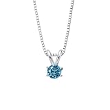 1 ct. Blue - I1 Round Brilliant Cut Diamond Solitaire Pendant with Chain