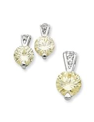 Genuine IceCarats Designer Jewelry Gift Sterling Silver Yellow Cz Earrings And Pendant Set