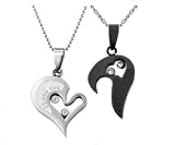 Couple Stainless Steel Necklace Black & Silver Pendant I Love You Heart Shape Lover for Valentine