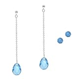 31TkLMvjxoL. SL160  Sterling Silver Bright Blue Glass Briolette Linear Drop and Matching Stud Earring Set