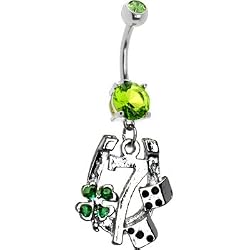 Peridot Green Cubic Zirconia Lucky 7 Belly Ring