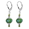 SCER055 Made with Swarovski Elements� Green 10mm Donut Shape Millefiori Glass Bead Crystal Sterling Silver Leverback Drop Earrings