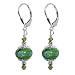 SCER055 Made with Swarovski Elements� Green 10mm Donut Shape Millefiori Glass Bead Crystal Sterling Silver Leverback Drop Earrings