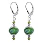 Captivating Green Milifalio Glass Bead Swarovski Crystal Sterling Silver Leverback Drop Earrings