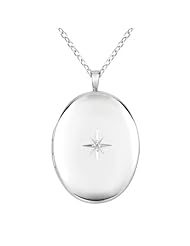 Sterling silver 0.01ct White Diamonds Oval Shaped Locket w/ Dia Necklace (G-H, SI1-SI2)