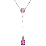 Sterling Silver Pink Cubic Zirconia Briolette Drop Necklace by Charles Winston