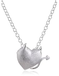 VINANI brand Germany 925 Sterling Silver Women Pendant Heart Devil brushed with Horns and Tail & Cable Link Chain Necklace AHT-T