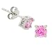 Prong-set 4mm CZ Pink Sapphire Silver Stud Earrings