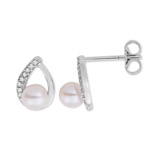 Miore 9ct White Gold Freshwater Pearl and Diamond Pear shape Stud Earrings USP031EW