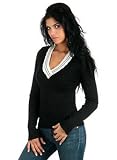 Womens Ribbed V-Neck Preppy Pullover Sweater