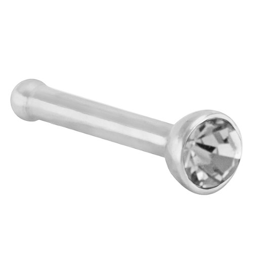 Clear Sparkle Stainless Steel Nose Ring Bone 18G