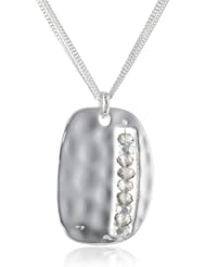 Kenneth Cole New York "Shiny Metals" Faceted Bead Silver Sculptural Rectangle Pendant Necklace, 23"