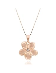 Plumeria Necklace Pendant with Diamond in 14K Rose Gold with Box Chain-15mm