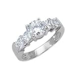 Sterling Silver Engagement Ring with Clear CZ - Size: 6-9