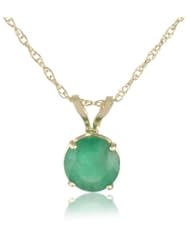 10k Gold 6mm Round Emerald 4-Prong Solitaire Pendant, 17"