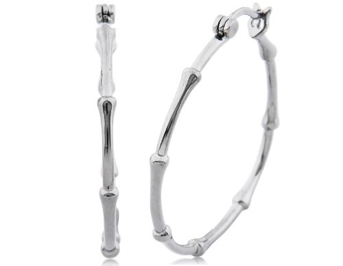 Sterling Silver Gunmetal Bamboo Hoop Earrings